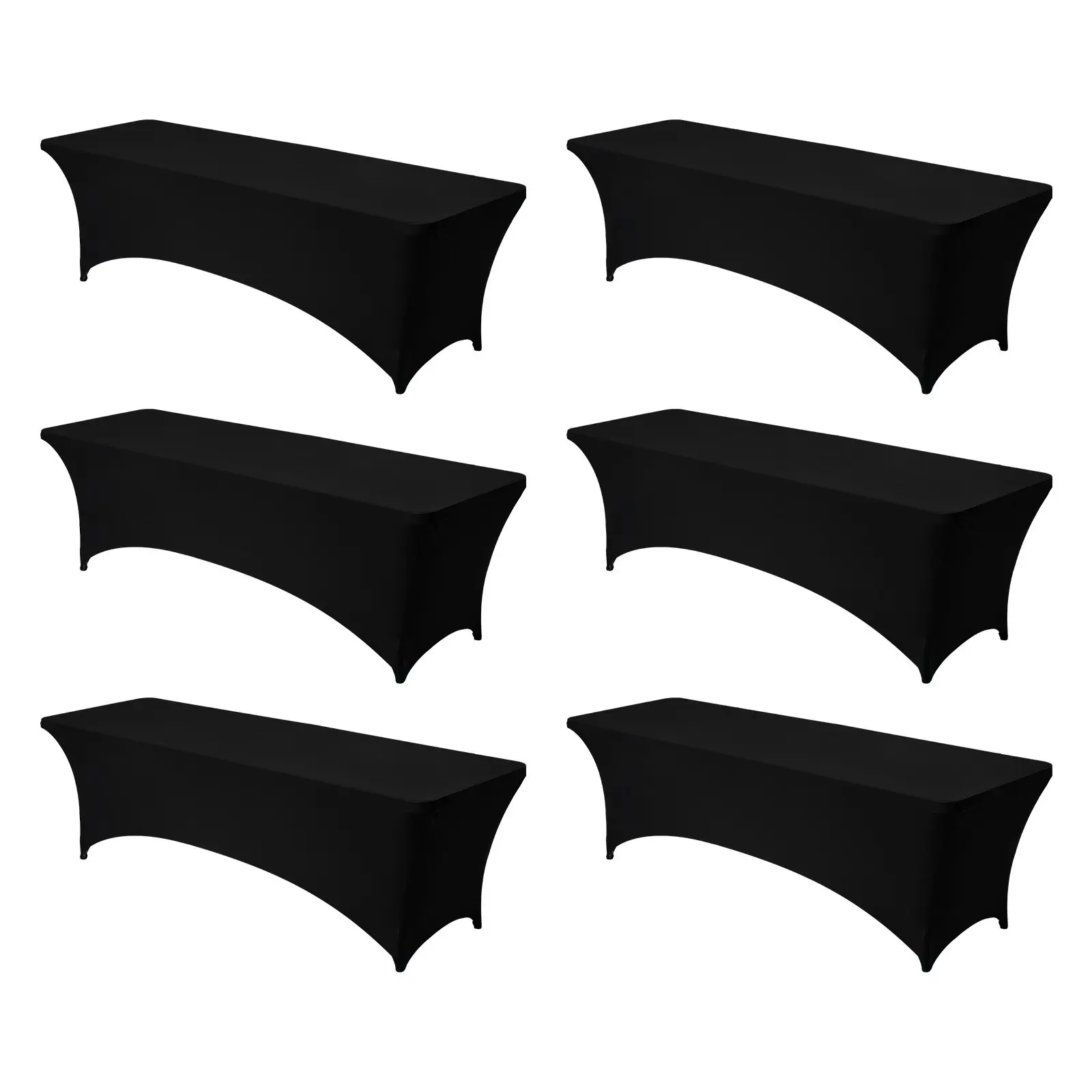 VEVOR 6-Piece 8FT Rectangular Fitted Stretch Tablecloth Pack, Elegant Black Wrinkle-Resistant Washable Spandex Protectors for Christmas, Birthday, Party Events