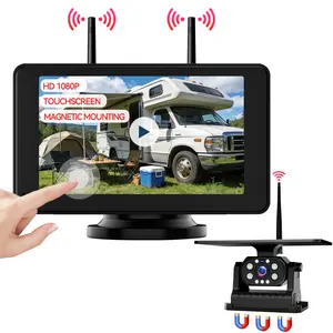 ConewVehicle Magnetic Solar Wireless Backup Camera 7" HD 1080P IPS Monitor,Loop Recording,Magnetic base,Rechargeable Reverse Camera System for RV Truck Trailer Camper Hitching Gooseneck Horse Car Vehicle Night Vision Waterproof