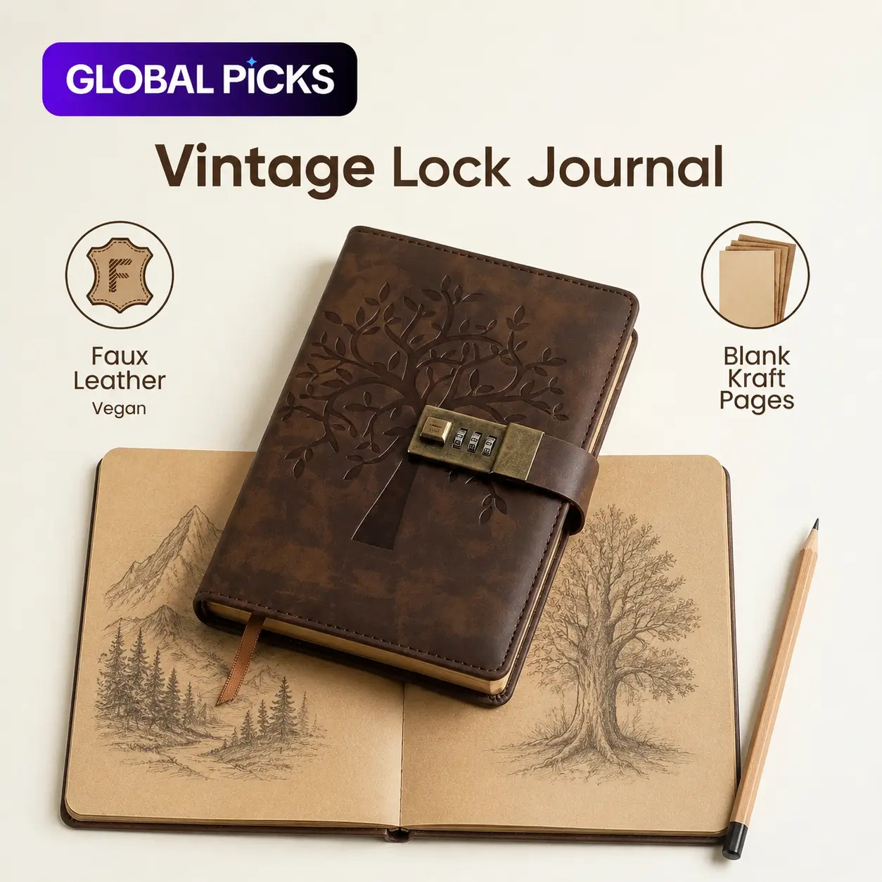 A5 Vintage Sketchbook with Lock, Password Lock Journal Blank Pages for Drawing, Doodling & Creative Journaling, Faux Leather Tree of Life Diary, Gift for Artists Women & Men CAGIE back to school shopping supplies essentials stuff