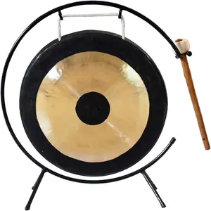 Sound  and  Mini Gong 12" with Stand and Mallet Bronze Alloy Hand Hammered Chinese Small Table Chau Gong  or Office