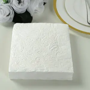 50-Pack Paper Cocktail Napkins 2 Ply White with Embossed French Swirl Pattern 6.5"x6.5" - Soft Disposable Party Napkins