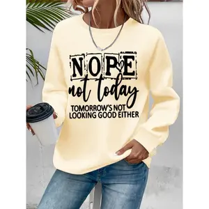 Women's clothing Women's "NOPE NOT TODAY" Motivational Letter Print Crew Neck Sweatshirt - Vibrant Pink Casual Pullover with Distressed Font, Spring/Fall Machine-Washable Top for Everyday Confidence, Relaxed Fit Clothing, Fashion Statement