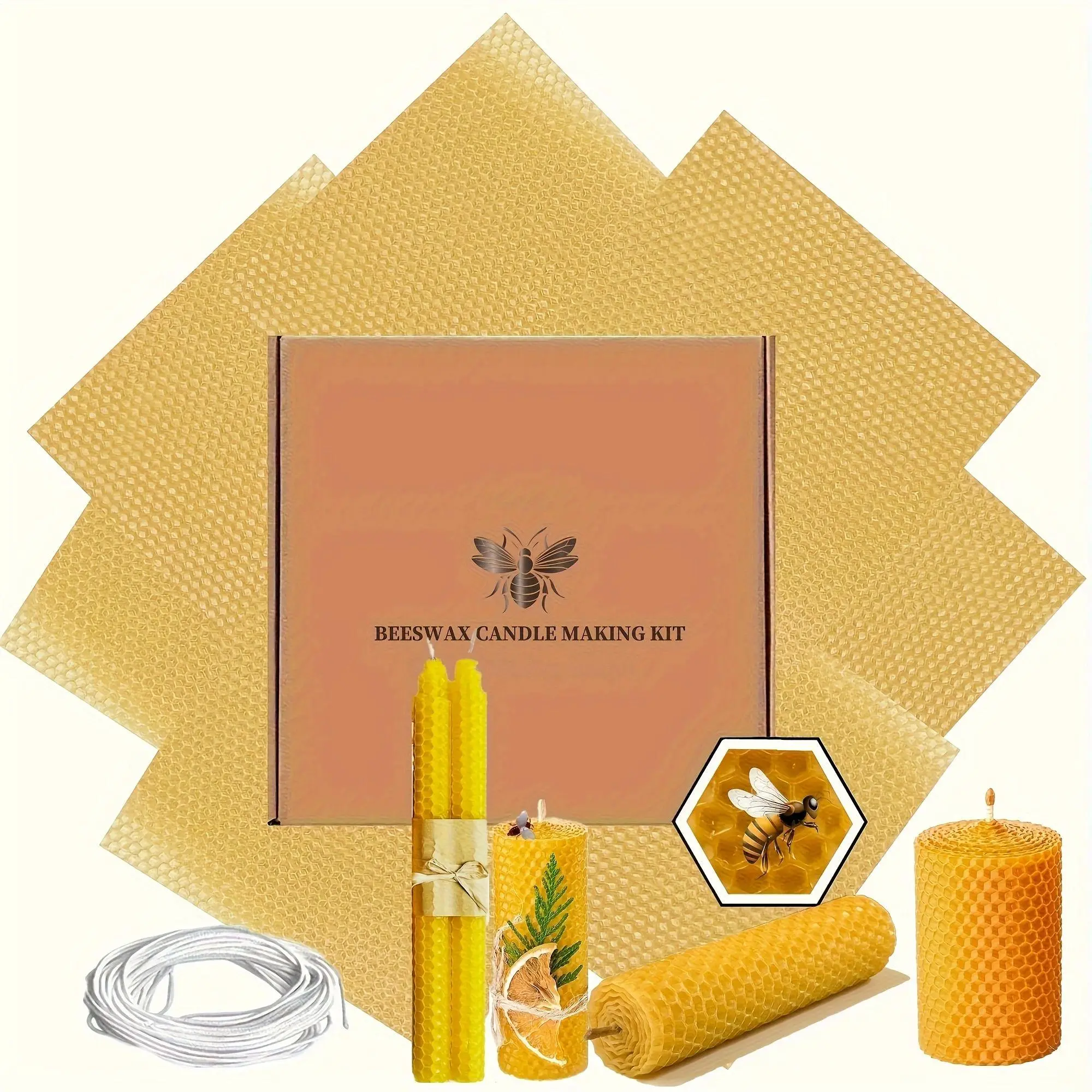 20x20cm Yellow Beeswax Sheets 7pcs + White Wicks