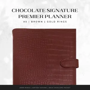 Vanity Collection Co. A5 Planner Croc Hot Chocolate Planner with Gold Rings Cocoa Brown Agenda with Top Back Pocket & Leaflet