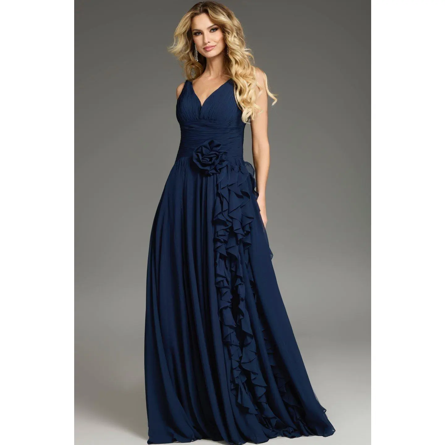Jovani -37374 V-Neck Ruffled Floral A-Line Dress - TikTok Shop