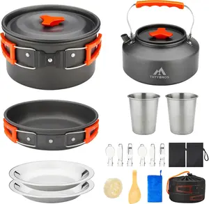 THTYBROS 17PCS Camping Cookware Set Portable Outdoor Cooking Kit with Pot Pan Kettle Cups Plates Utensils for Hiking Backpacking Picnic
