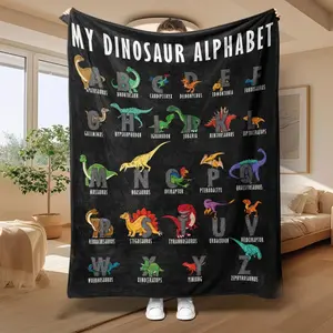 Dinosaur Alphabet Pattern Blanket 1 Count Soft Air-conditioned Room Throw Warm Nap Blanket For Home Office Travel Camping Kids Blanket Boys Toddler Room Decor Plush Flannel Bed Sofa Cozy
