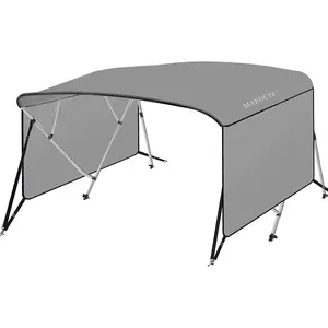 4 Bow Bimini Top Boat Cover with 1” Aluminum Alloy Frame, Include 2 Straps, 2 Adjustable Rear Support Pole, Zippered Storage Boot, PU Coating Canvas（8'L x 54" H x 79"-84" W ，Gray ） Boating Accessories