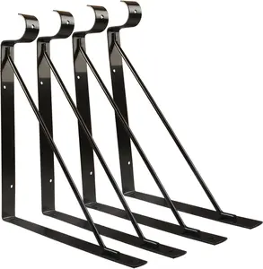 4 Packs Heavy Duty Closet Shelf and Rod Bracket, Black Closet Shelf Bracket with Rod Support Great for Both Shelf Storage and Closet Rod