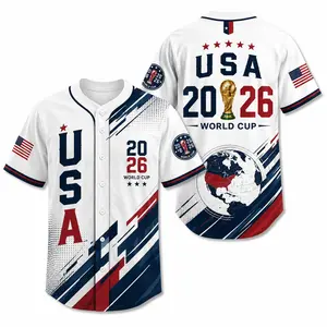 USA 2026 Baseball Jersey for Men Women, American Flag Button Up Sports Shirt, Patriotic Fan Apparel, Casual Graphic Game Day Jersey Top USA