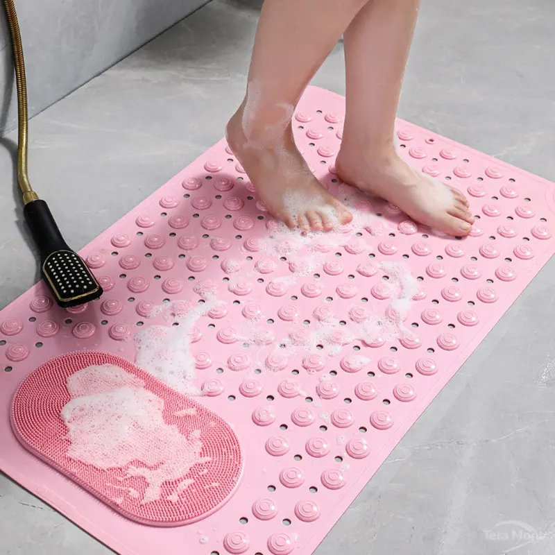 Non-slip Shower Mat with Foot Massage Design Bathtub Rug with Drain Holes and Suction Cups Home Bathroom