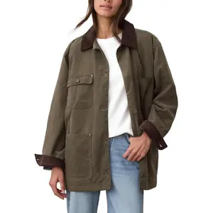 Barn Jackets for Women 2025 Fall Oversized Utility Cotton Coat Corduroy Collar Vintage Workwear with Pockets Casual