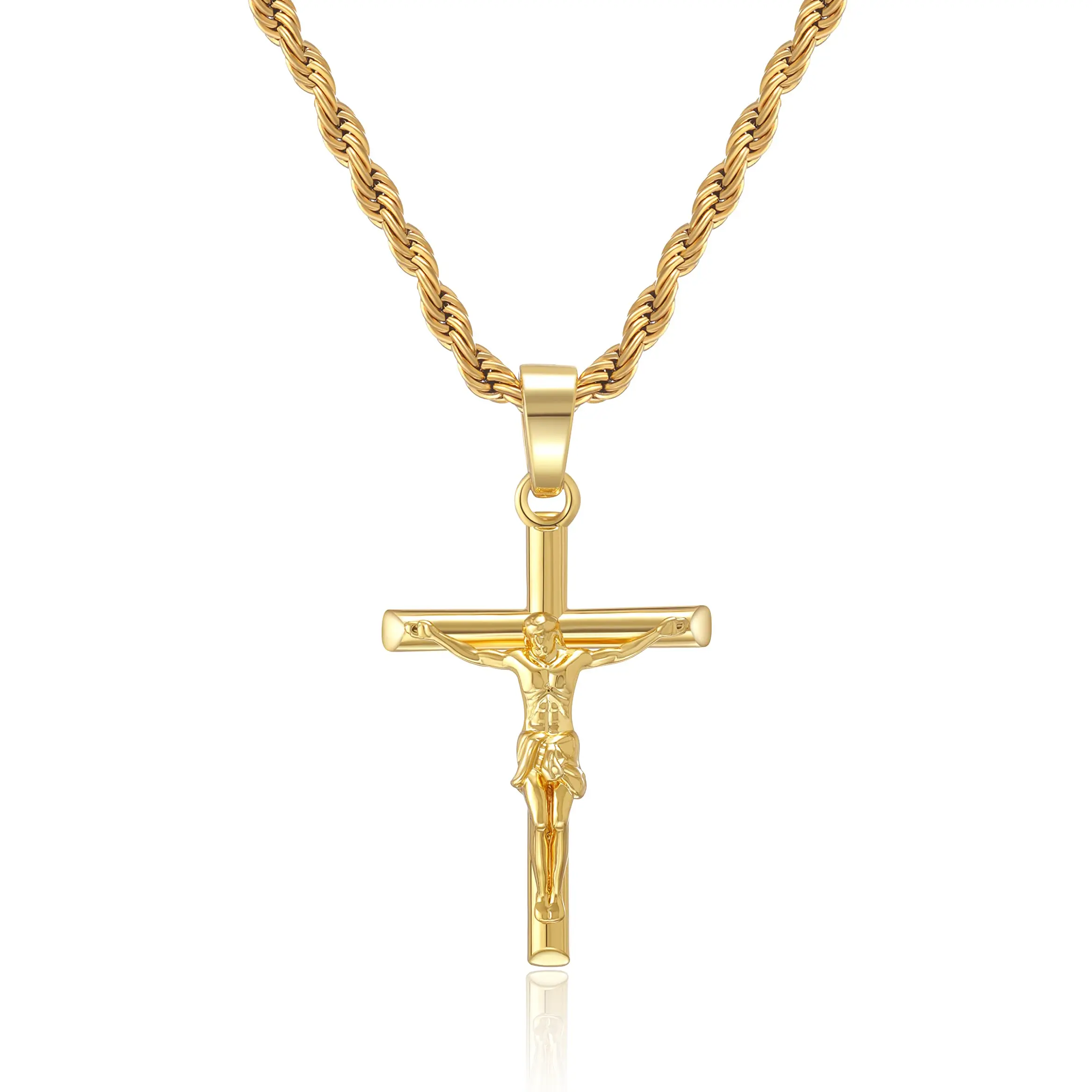 14K Gold Plated Crucifix Cross Necklace for Men and Women Cross Pendant Necklace for Boys 18-24 Inch