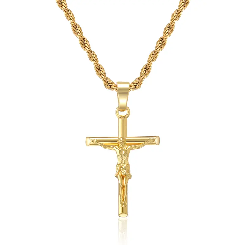 14K Gold Plated Crucifix Cross Necklace for Men and Women Cross Pendant Necklace for Boys 18-24 Inch