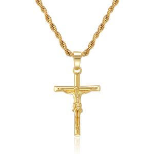 14K Gold Plated Crucifix Cross Necklace for Men and Women Cross Pendant Necklace for Boys 18-24 Inch