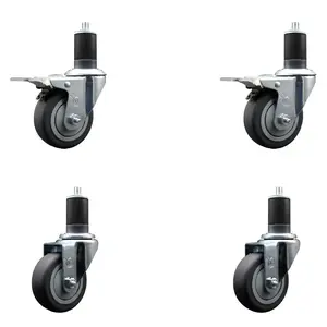 Service Caster Lockable Thermoplastic Rubber Swivel Expanding Stem Furniture Moving Wheel, 3.5 in. Gray, 1.63 in. Stems, SCC-EXTTL20S3514-TPRB-2-S-2-158 Model - Set of 4