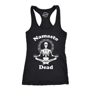 Womens Tank Namaste Dead T Shirt Funny Yoga Halloween Skeleton Tee Funny Racerback Tank Cute Slimming Tank tops comfortable soft top Halloween Tank Top for Women Funny Fitness Sleeveless Tee Novelty Tank Tops Black