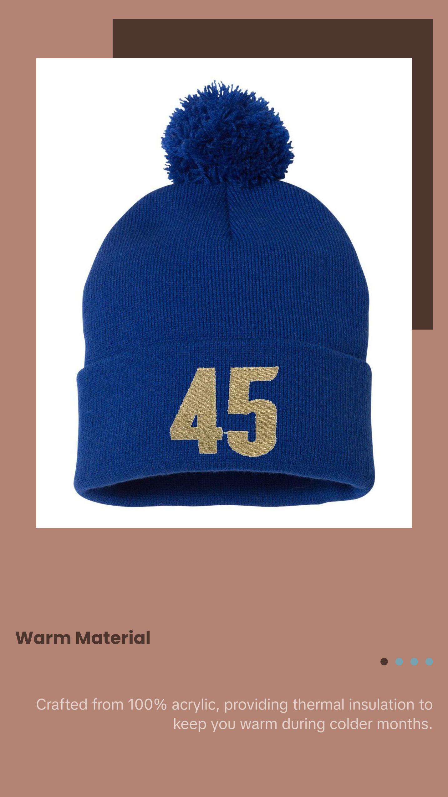 Gold 45 Trump Embroidered Knit Beanie Pom Cap