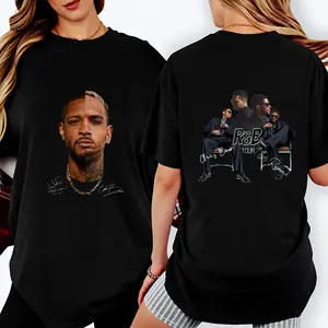 100% Cotton Streetwear Style T-Shirt Featuring R&B Music Theme With Artist Portrait And Group Scene Perfect For Casual Wear In Spring And Summer Ideal Gift For Music Lovers And Fashion Enthusiasts # RAndBTour # R&BTOUR # RaymondAndBrown # Raymond&Brown
