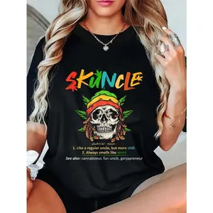 100% Cotton Unisex Funny Retro Vintage Uncle Skunkle Weed Smoker T-Shirt Casual Top
