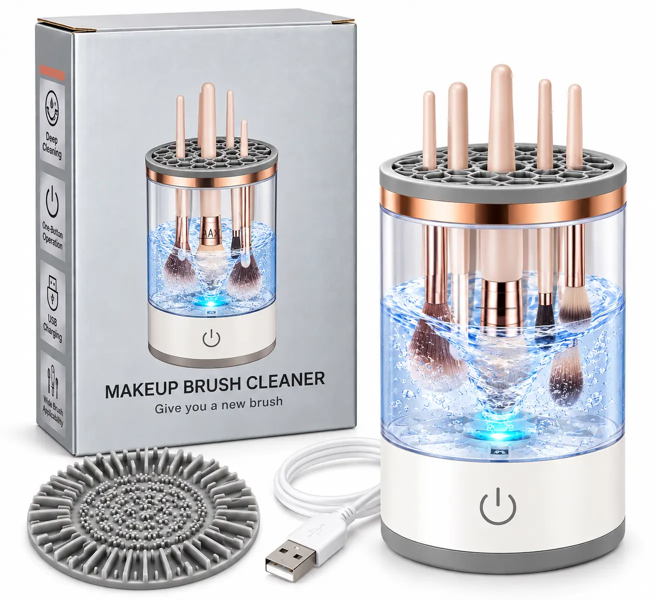 3-in-1 Automatic Electric Makeup Brush Cleaner & Quick Drying Stand