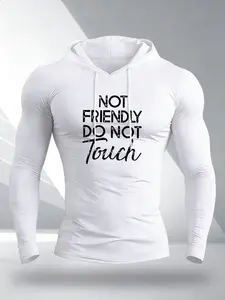 Men's Casual Long Sleeve Hooded T-Shirt with Letter Print, Fitted H-Type Design, Perfect for Outdoor Fitness and Sports, Athletic Apparel, Athletic Clothes, Athletic Sports Clothing, Athletic Hoodie, Fitted Sportswear, Athleisure Hoodies