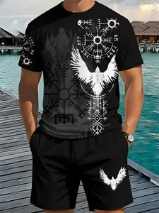 Men's 3D Digital Print Two-Piece Set, 2pcs Trendy Fashion, Fashionable Ensemble, Retro Casual Style, Breathable Sportswear, Athleisure Summer Clothes, Perfect Holiday Gift