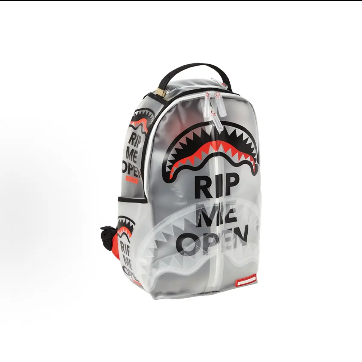 Sprayground Clear Transparent Shark Mouth Backpack for Men Women, Frosted See-Through School Bookbag with Laptop Compartment, Waterproof PU Leather Streetwear Fashion Daypack for Back to School College Sports Travel Gym