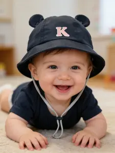 Adorable Baby Hat with Adjustable Strap, Bonnet with Bunny Ears, Suitable for Infants Ages 0-2 Years, Perfect for Indoor & Outdoor Use, Letter Pattern Design