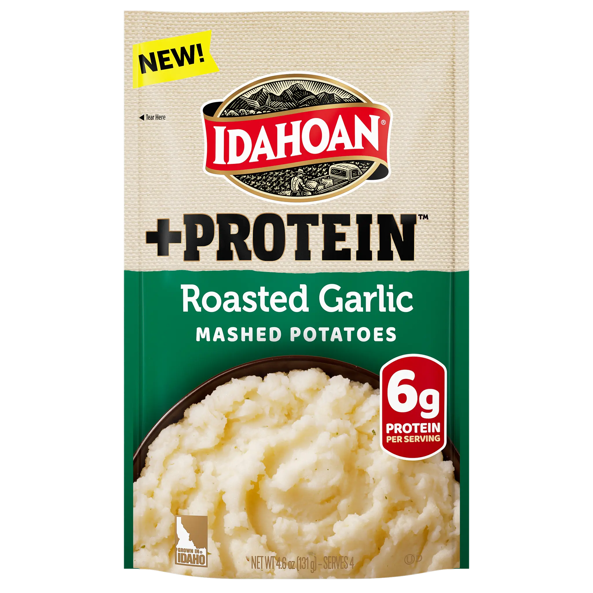 Idahoan Roasted Garlic and Protein Mashed Potatoes, 4.6 oz, Pack of 10