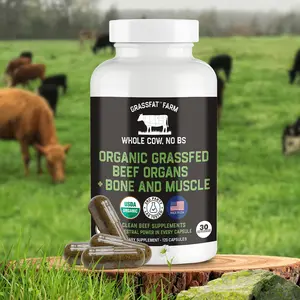 Grassfat Farm Organic Grass Fed Beef Organs Supplement + Bone & Muscle 120 Capsules Supports Whole Body Wellness with Vitamin B12 & Proprietary Blend of Liver Heart Kidney Natural Clean Eating Healthcare Dietary