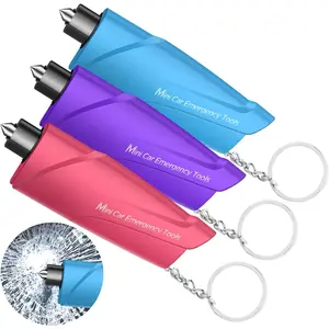 Window Breaker Seatbelt Cutter 3-in-1 Mini Glass Breaker 3 Pack Car Escape Tool for Land and Underwater Keychain Car Emergency Tool (Pink/Purple/Sky Blue)