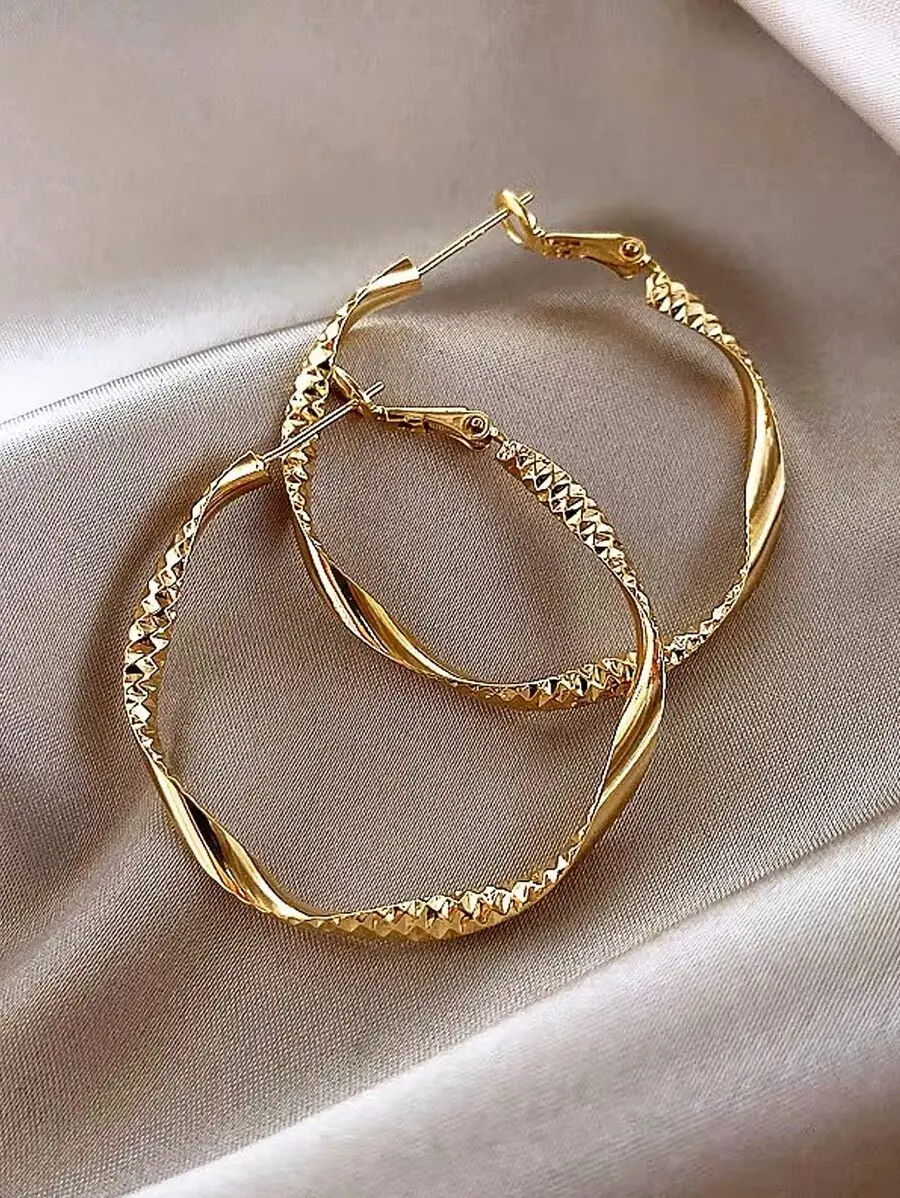 Textured Twist Design Costume Hoop Earrings, Fashion Accessories for Women