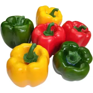 6pcs Decorative Vegetables Fruit, Red Green Yellow Artificial Bell Peppers, Each Color 2pcs, Fake Veggie Colorful Bell Peppers for Decoration, Lifelike Colorful Artificial Sweet Peppers for Decoration