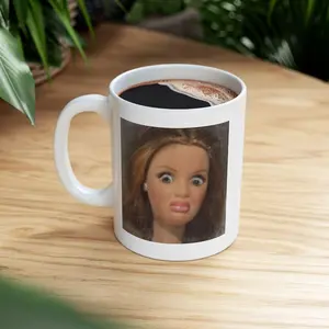 Funny Disgusted Doll Mug, Meme Coffee Cup, Sarcastic Reaction Gift, Weird Humor Tea Cup, Unhinged Meme Mug