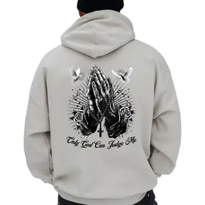 [100% Made in USA] Men's Christian Hoodie Tops - Praying Hands with Rosary, Doves, Stretch Jet Yarn Fabric