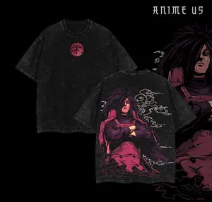 Madara Uchiha x Naruto Anime Double Printed Vintage Washed Tee Unisex Oversize Anime Manga Washed Heavyweight Cotton T-shirt Naruto Merch Madara Fan