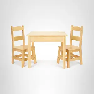 Solid Wood Kids Table and Chairs (2), Premium Quality Wooden Toddler Table and Chair Set for Kids Playroom Furniture & Montessori Classroom Furniture for Boys & Girls Ages 3+