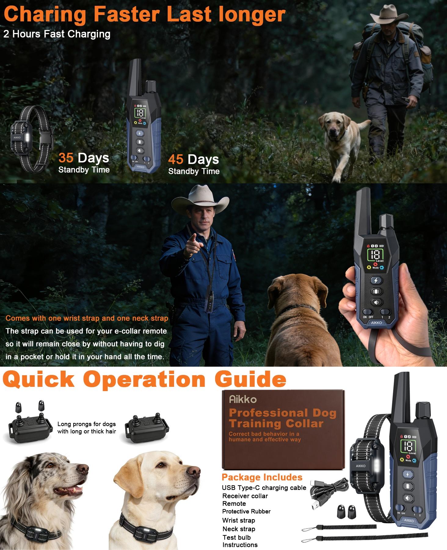 Dog Training Collar with Remote 800M Range, Beep Vibration Safe Shock Waterproof Rechargeable