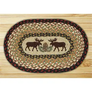 212 MAIN Home Decor Rug 81-019MP - Hand-Stenciled Moose-Pinecone Vintage Printed Oval Jute Natural Fiber, Biodegradable Eco-Friendly Household Decorative Rug