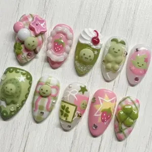 Kawaii Monkey Punch Press On Nails, Cute Banana Monkey Press On Nails, Kawaii Dessert Nail Set, Handmade Cartoon Nail Art, 3D Cute Nails