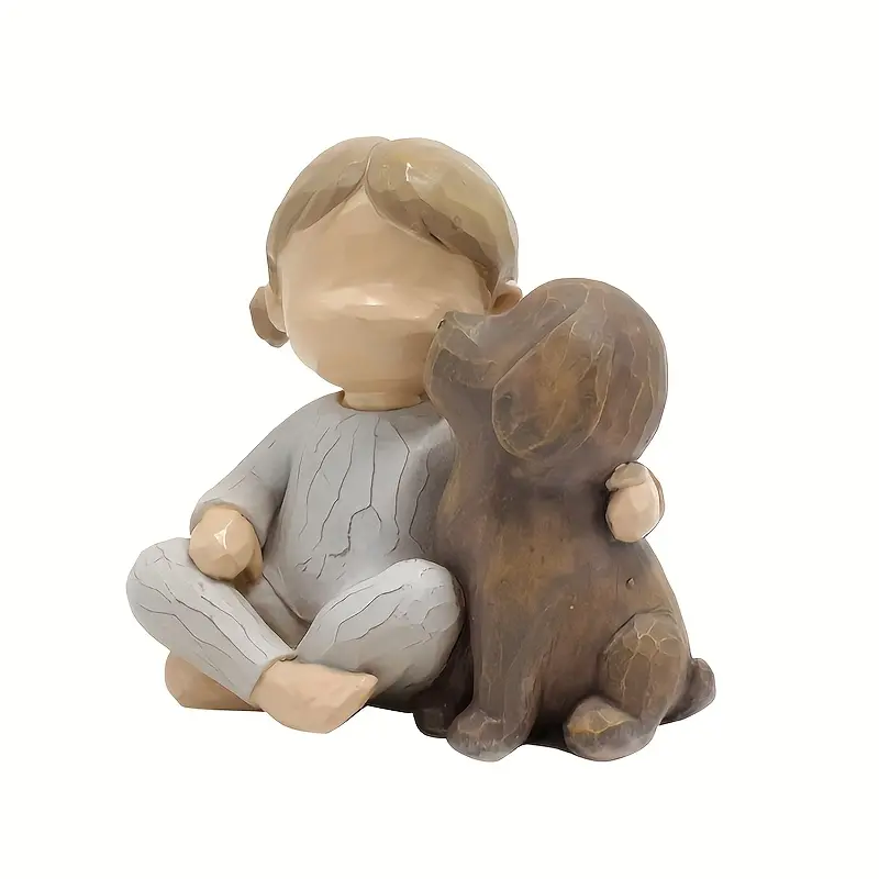 Anime Look Girl and Dog Resin Figurine - Cute Pet Commemorative Gift, Neutral Home Decor for Halloween, Christmas, Thanksgiving, Valentine's Day, Hanukkah, Canada Day - No Electricity Required Indoor-Outdoor Home Supplies Statue