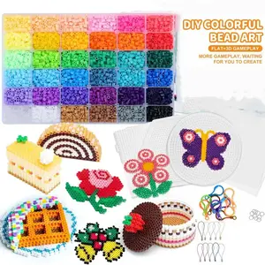 Perler Beads Set (38,000+ beads) | 24/48/72 colors, 2.6mm beads DIY set | Includes base, beads, ironing paper, tweezers, and colored crochet hook | Room art decoration, suitable for girls, Christmas, home, school, craft, toy, birthday gift, Easter gift