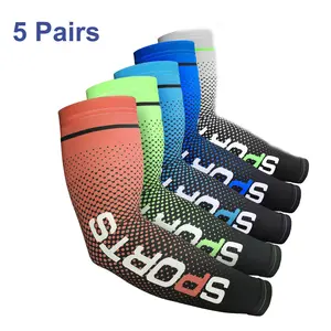 5-Pair Unisex Compression Arm Sleeves, V-Knit Seamless 90% Nylon Cooling Fabric, UPF 50 UV Sun Protection for Cycling & Outdoor Sports