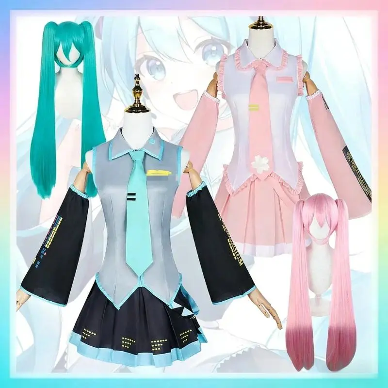 Miku Cosplay Costume Green Ponytail Wig Anime Virtual Singer Role Playing Uniform Girl Party Comic Con Outfits Tops Skirt Props