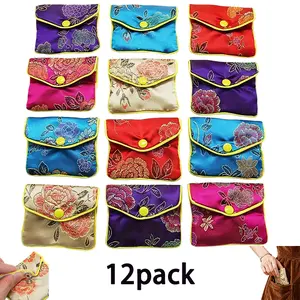 12pcs Floral Embroidery Jewelry Storage Bag Classic Jewelry Purse Pouch Gift Bags Mini Jewelry Gift Bag Multiple Colors Great For Birthday Gifts Party Wedding Anniversary 12cm 4.72inch