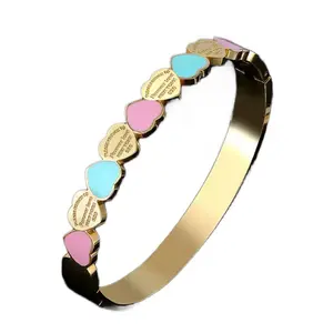 Women's Heart Bracelet - Colorful Heart Beads on Gold-Colored Band