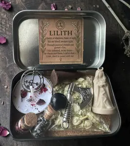 Eco-Friendly Lilith Travel Altar Tin Set - Home Organization Storage Kit with Lavender, Incense, Charm, Goddess Cloth for Witch Spell Glamour Magic, Ideal Gift