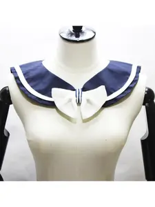 White Bowtie Hidden Blue Navy Collar Shirt Student Girl Decorative Collar
