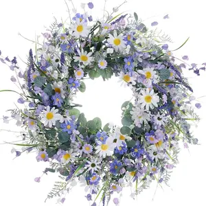 22 Inches Spring Wreaths for Front Door Spring Floral Wreath Summer Wreath with Daisy Lanvender for Front Porch Indoors Outdoor Window Home Decorations